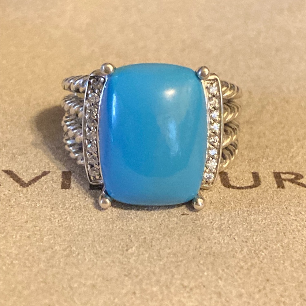 David Yurman 16x12mm Turquoise Diamonds Ring Sz 7.5